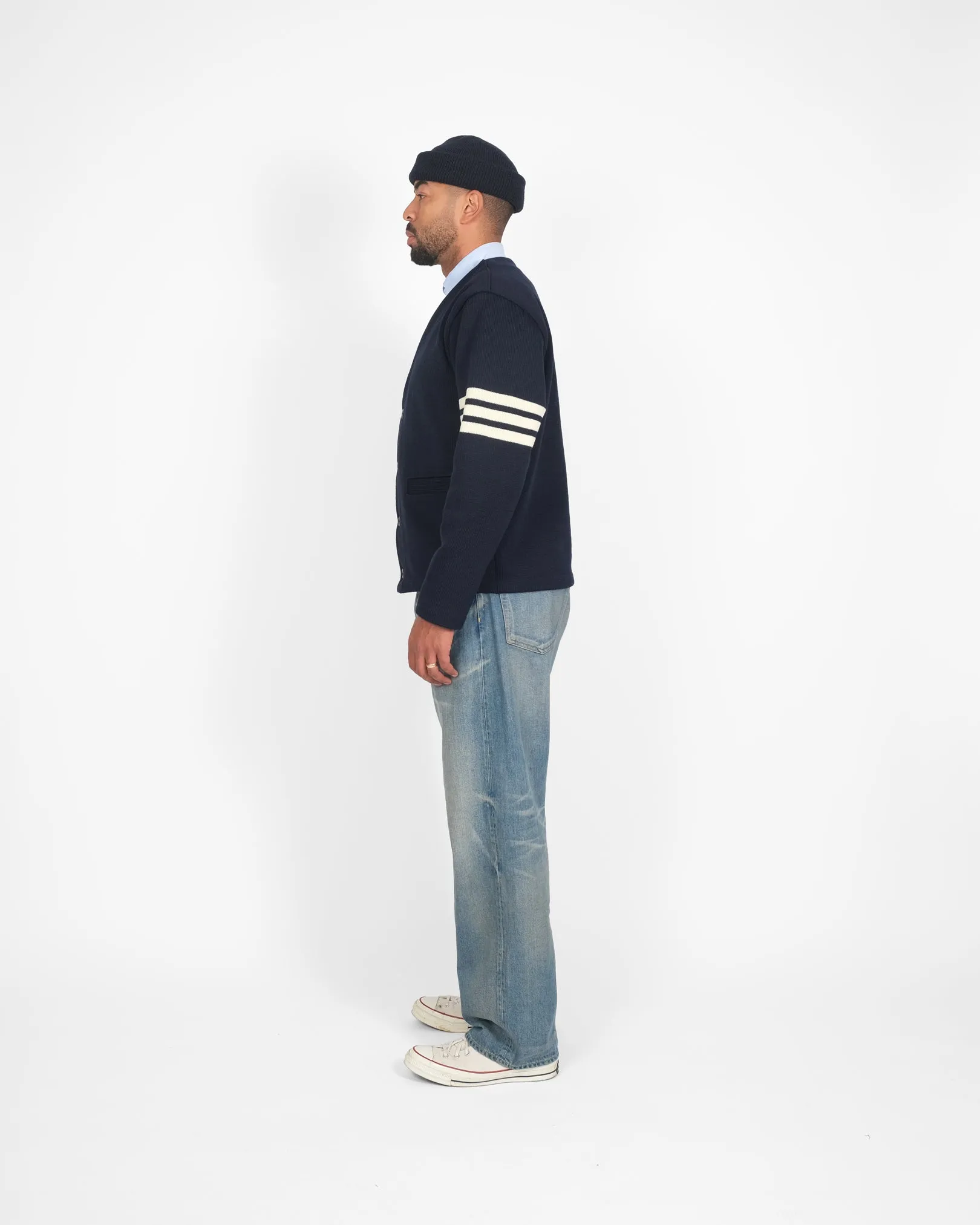 Slouchy Varsity Cardigan - Dark Navy / Off White sold by Dehen 1920 product image thumbnail 5