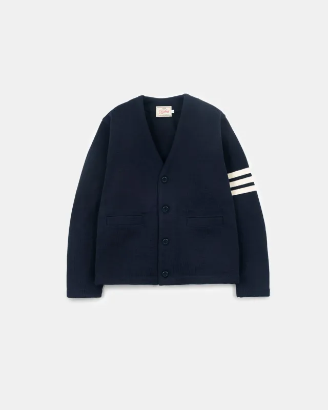 Slouchy Varsity Cardigan - Dark Navy / Off White sold by Dehen 1920
