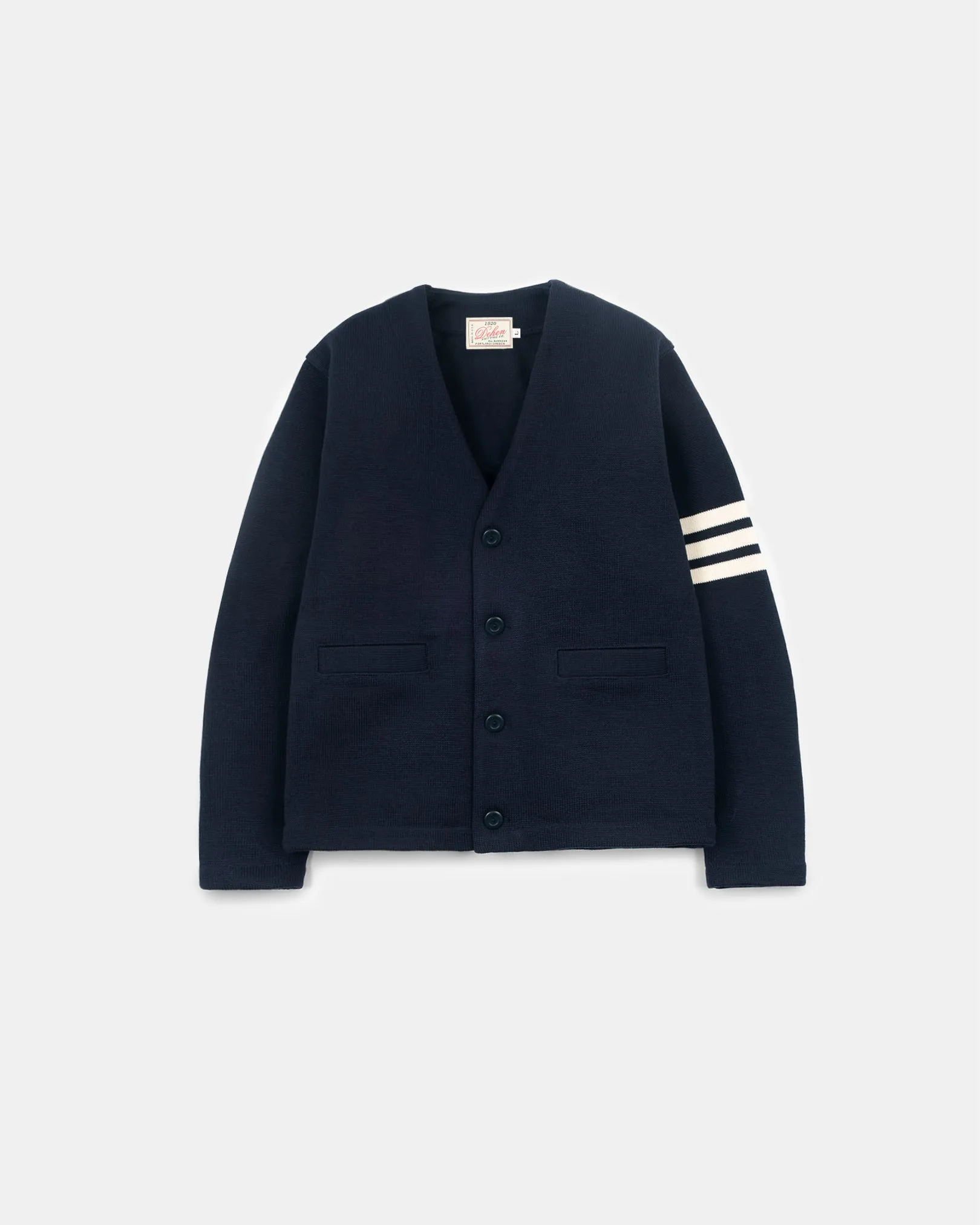 Slouchy Varsity Cardigan - Dark Navy / Off White sold by Dehen 1920