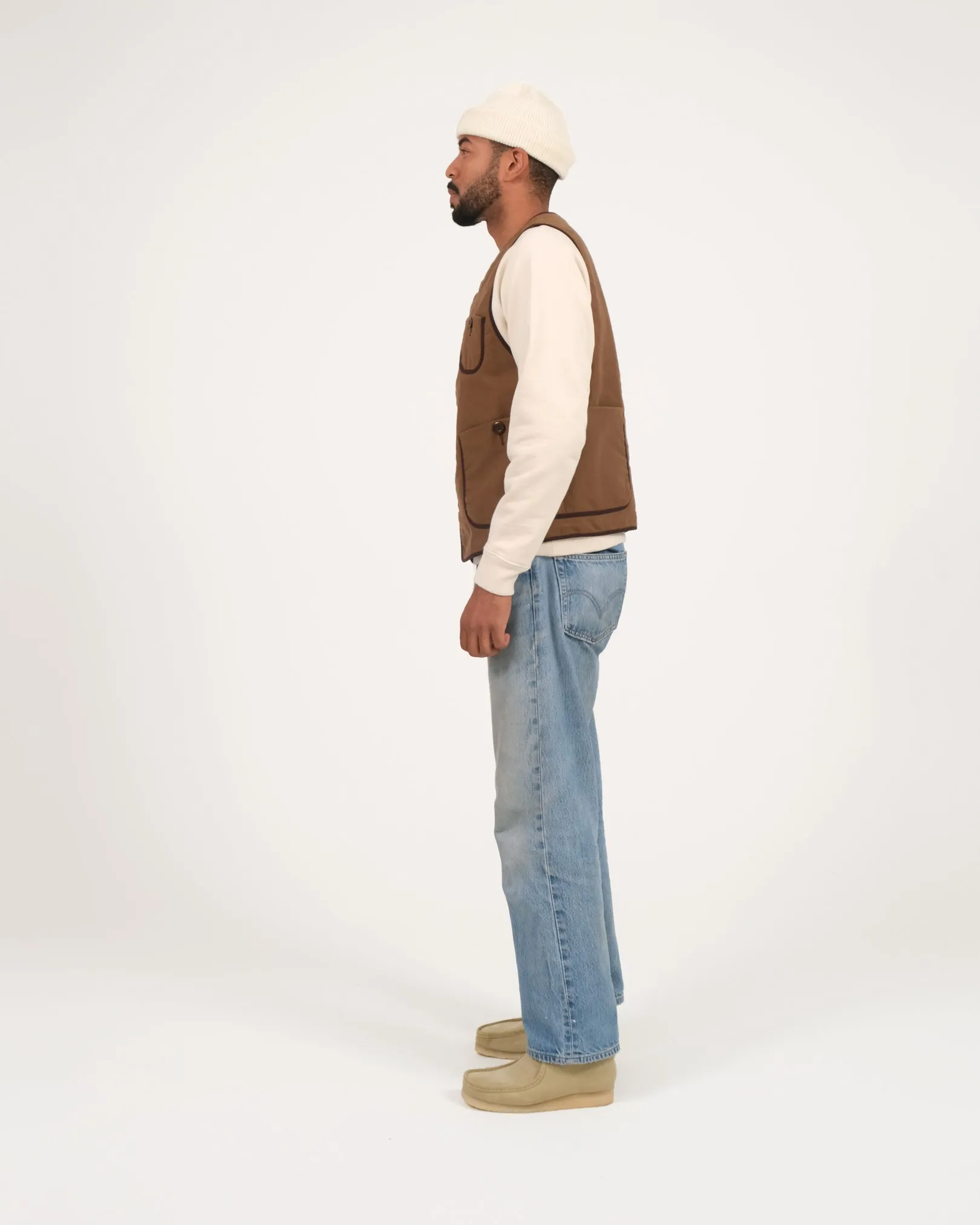 Woven Utility Vest - Dark Tan Moleskin sold by Dehen 1920 product image thumbnail 4
