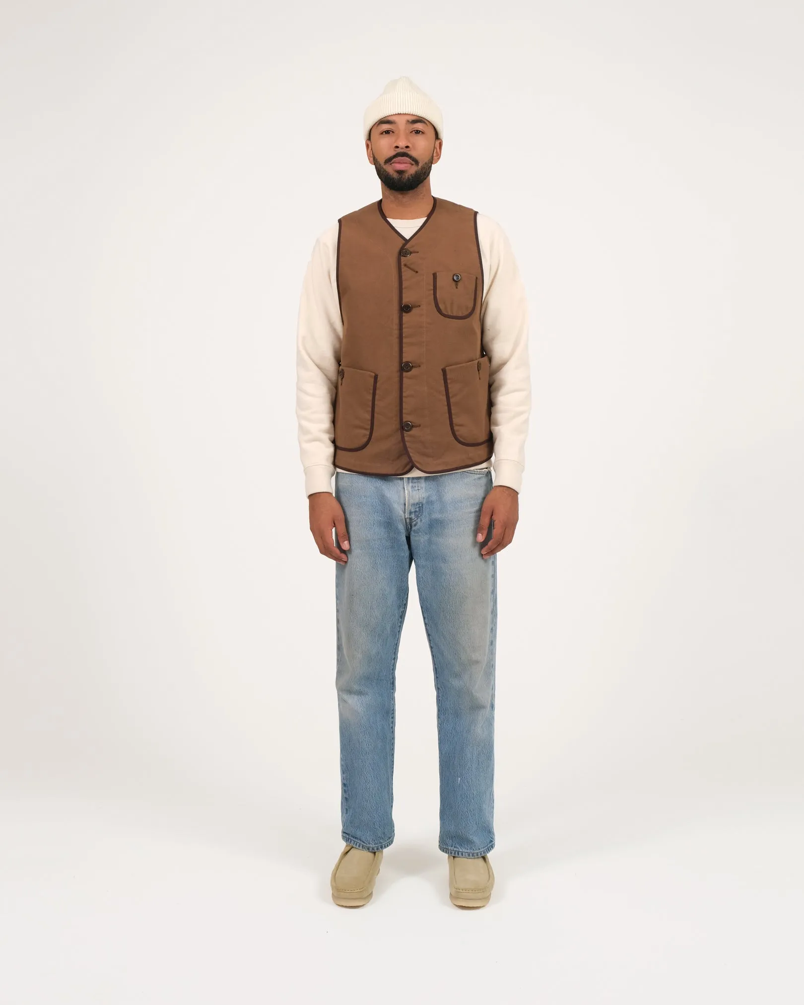 Woven Utility Vest - Dark Tan Moleskin sold by Dehen 1920 product image thumbnail 2