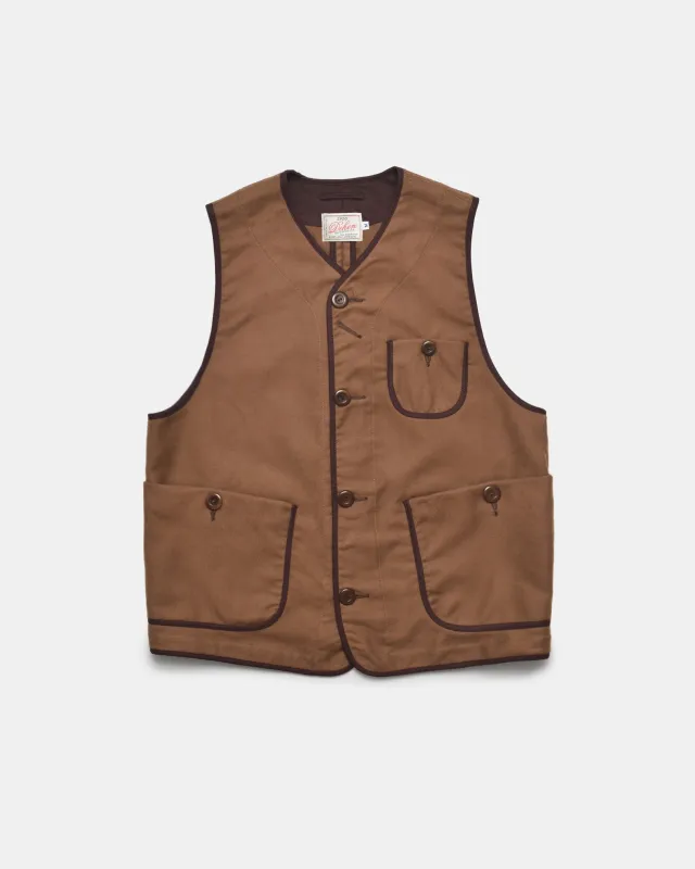 Woven Utility Vest - Dark Tan Moleskin made by Dehen 1920