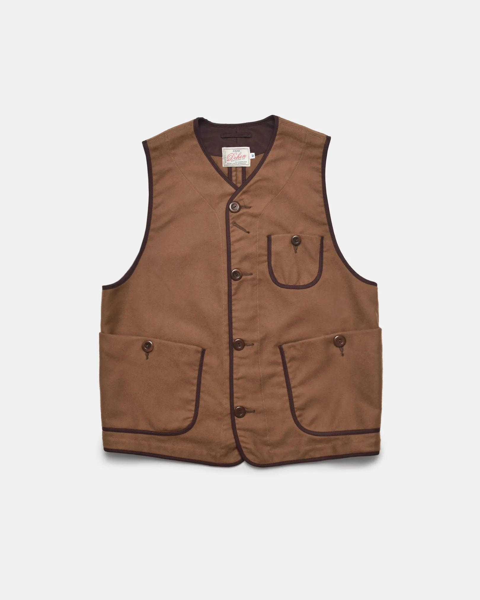 Woven Utility Vest - Dark Tan Moleskin sold by Dehen 1920