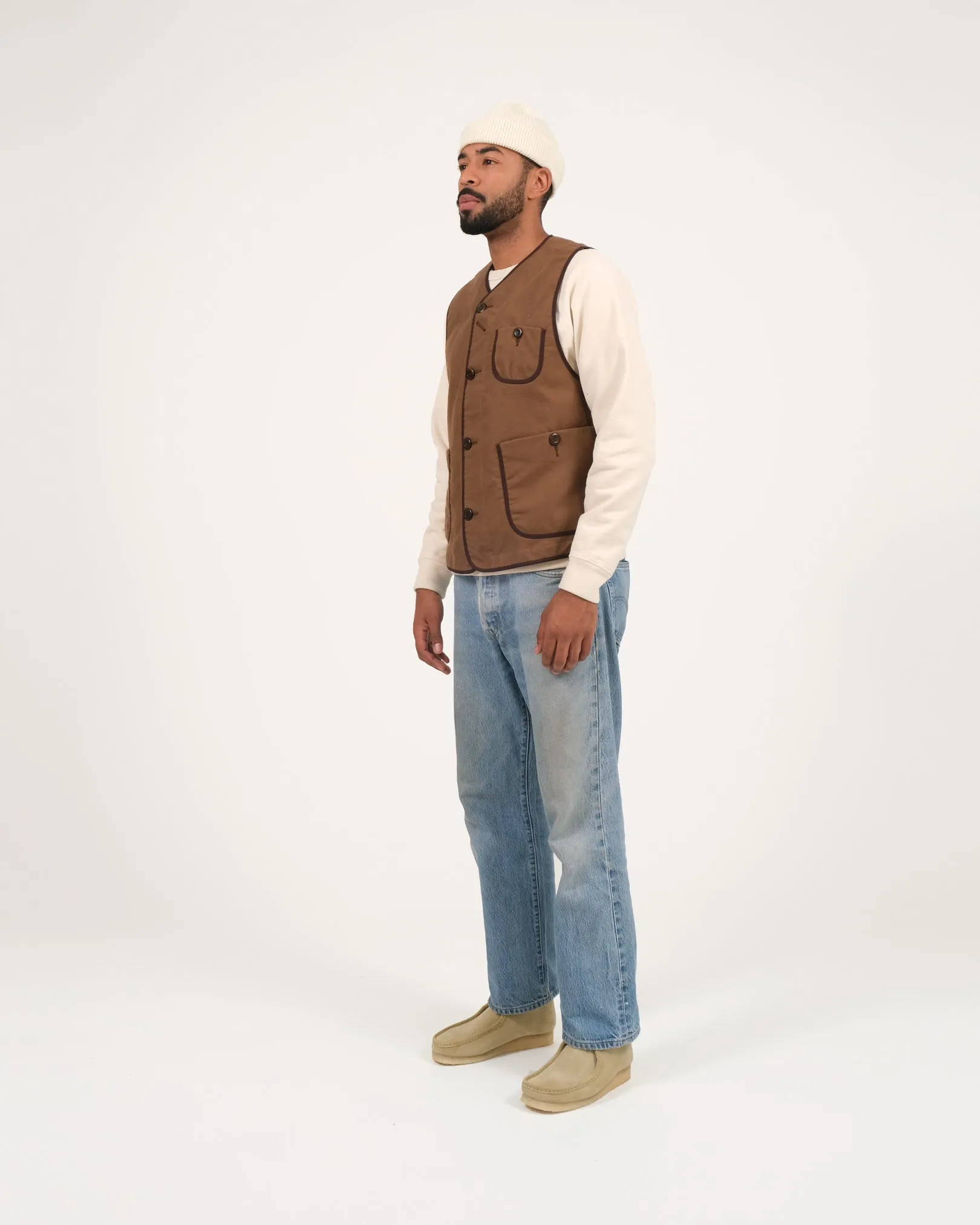 Woven Utility Vest - Dark Tan Moleskin sold by Dehen 1920 product image thumbnail 3
