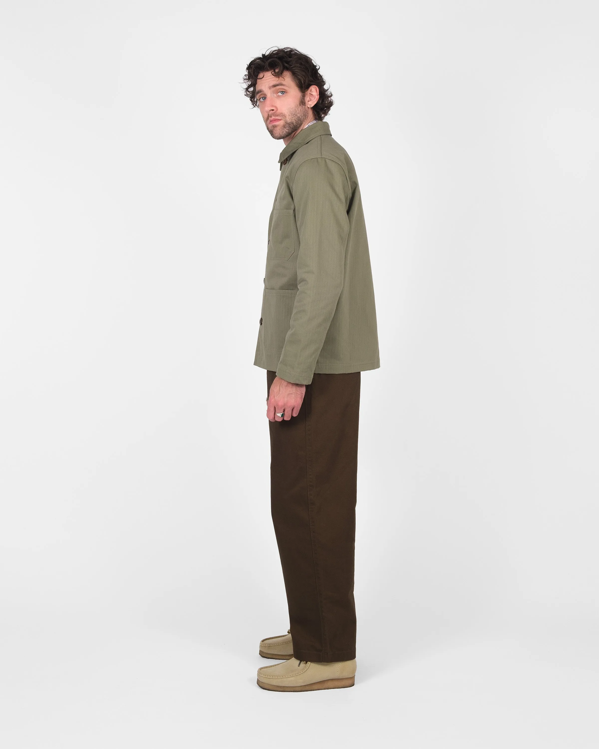 Woven Chore Coat - Sage Dry Waxed Cotton sold by Dehen 1920 product image thumbnail 4