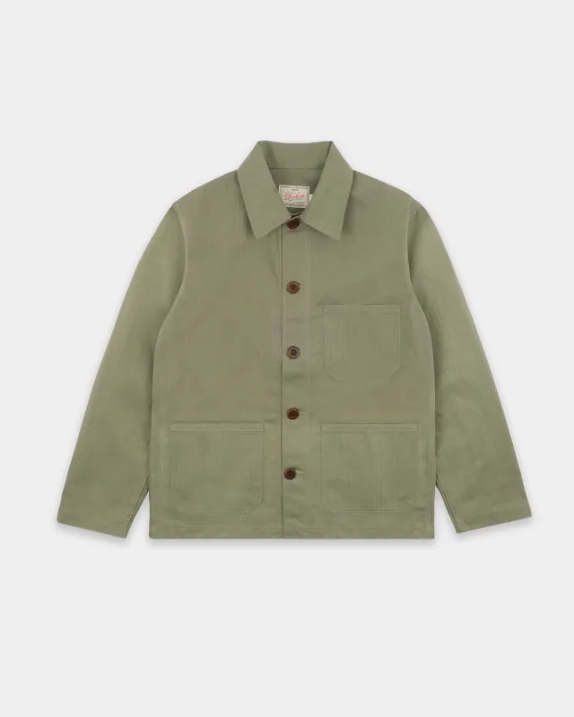 Woven Chore Coat - Sage Dry Waxed Cotton made by Dehen 1920