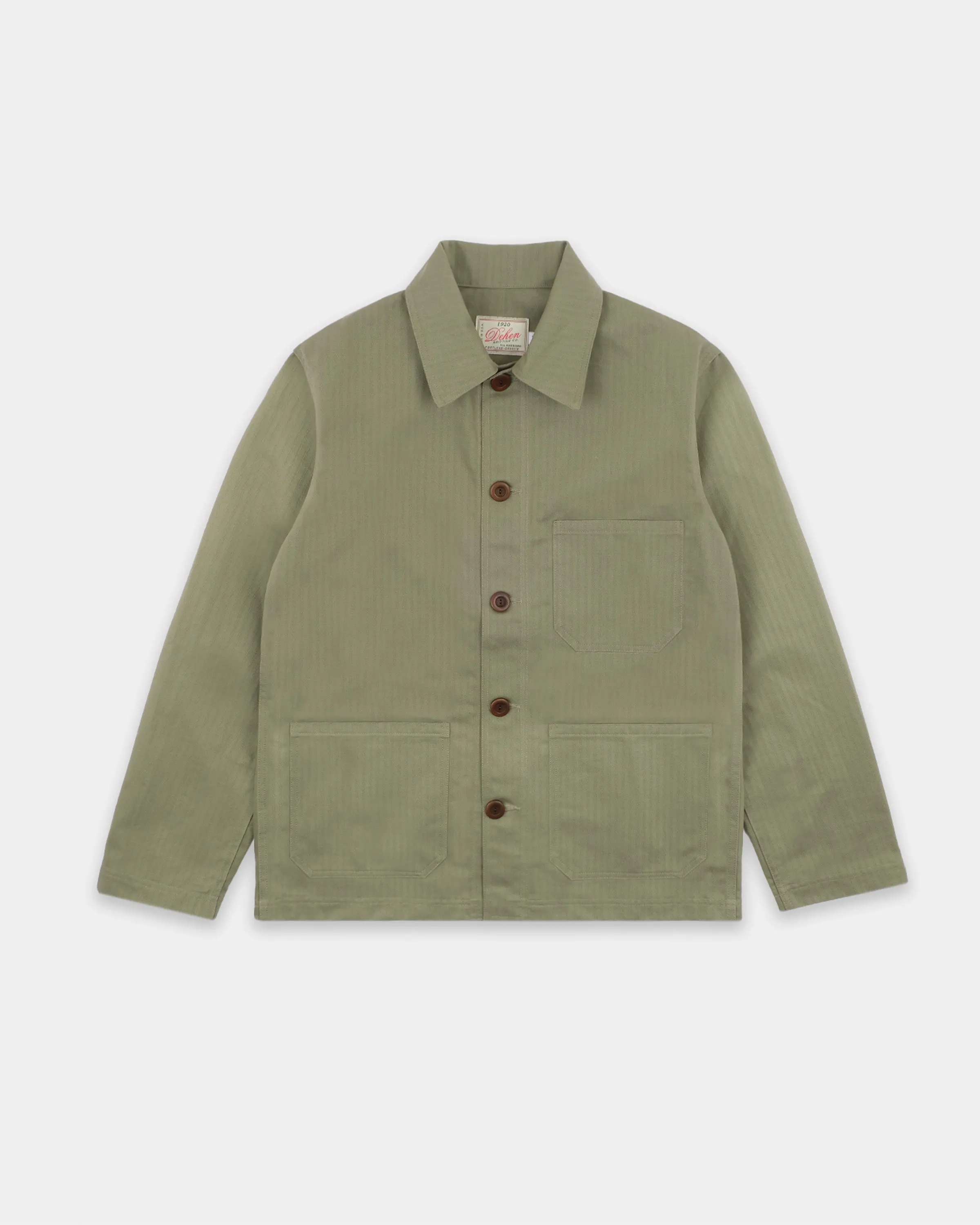 Woven Chore Coat - Sage Dry Waxed Cotton sold by Dehen 1920