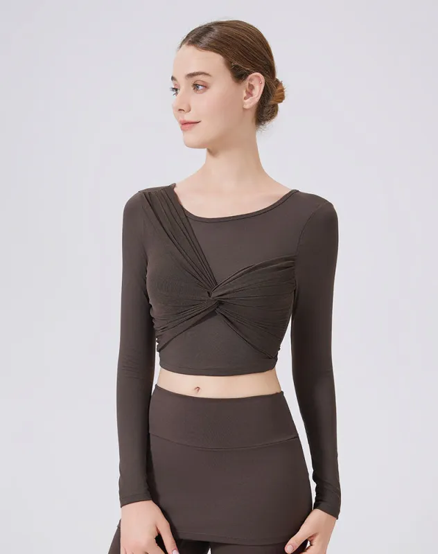 Mesh Twist Front Long Sleeve T-Shirts Round Neck Crop Tops sold by CRAVE by Frederick Wilhelm