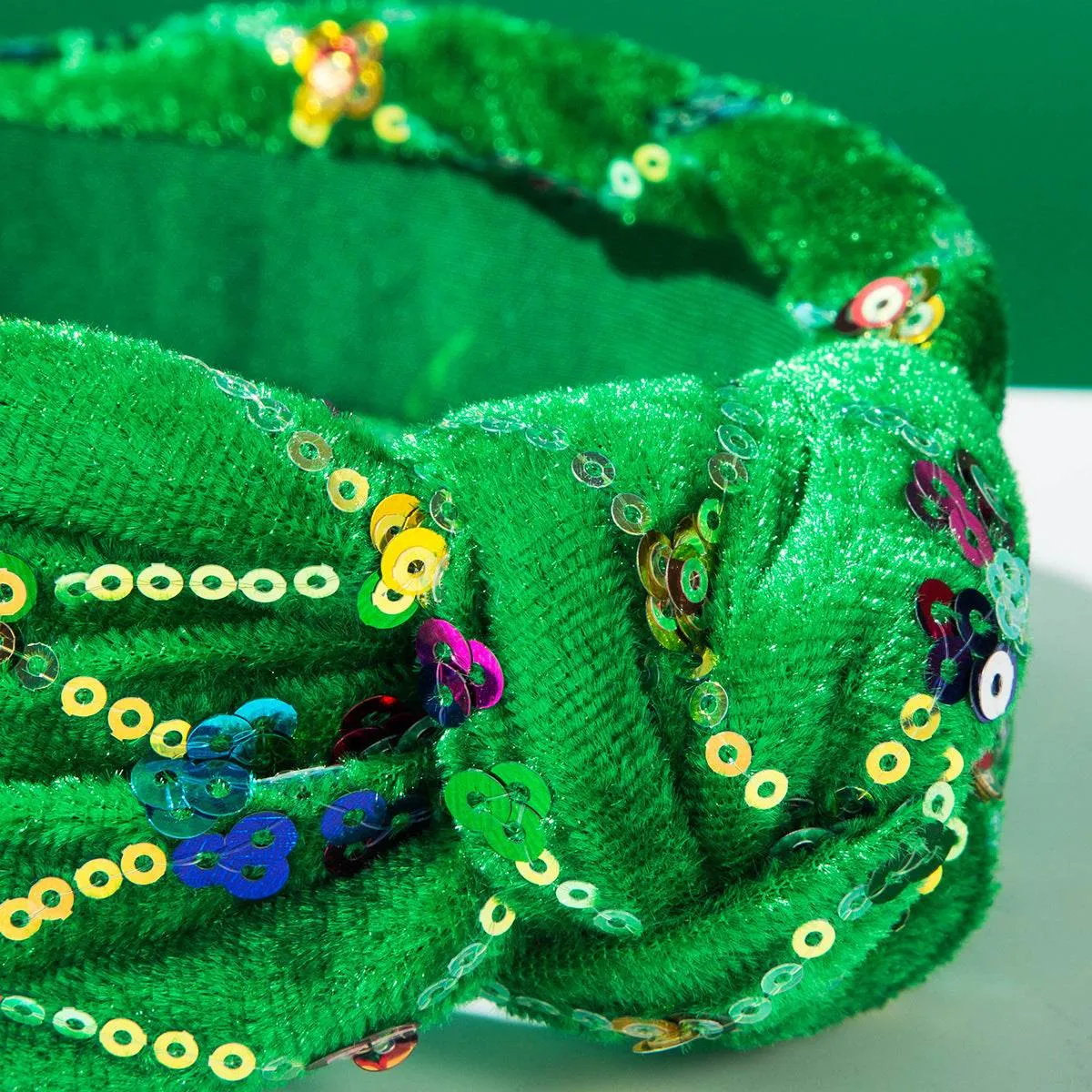 Christmas Sequin Knotted Headbands Wide Top Knot Hairband sold by CRAVE by Frederick Wilhelm product image thumbnail 4