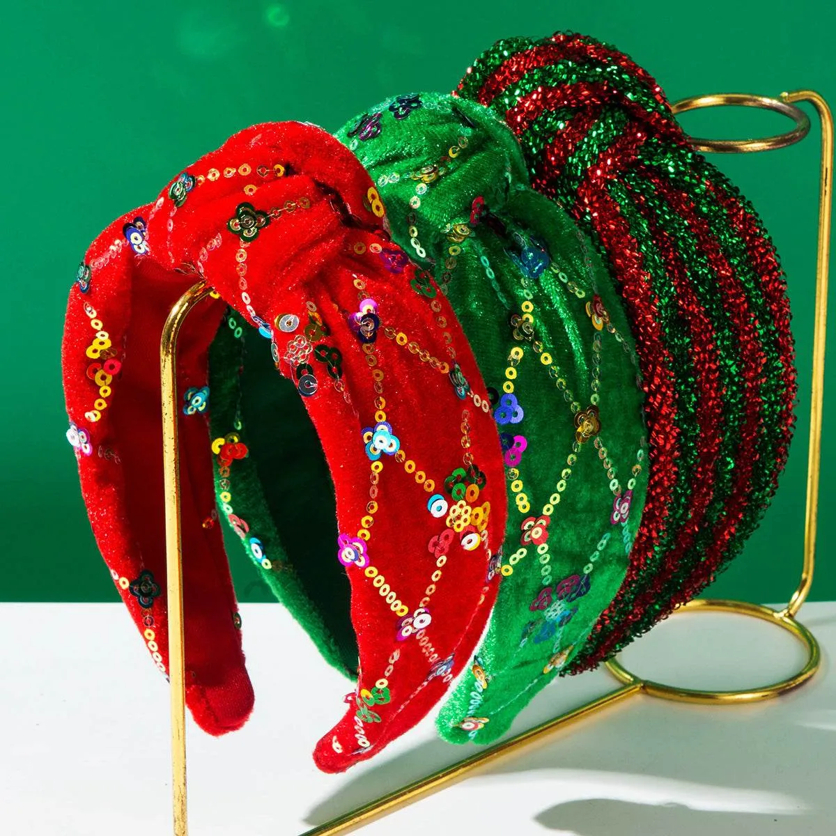Christmas Sequin Knotted Headbands Wide Top Knot Hairband sold by CRAVE by Frederick Wilhelm