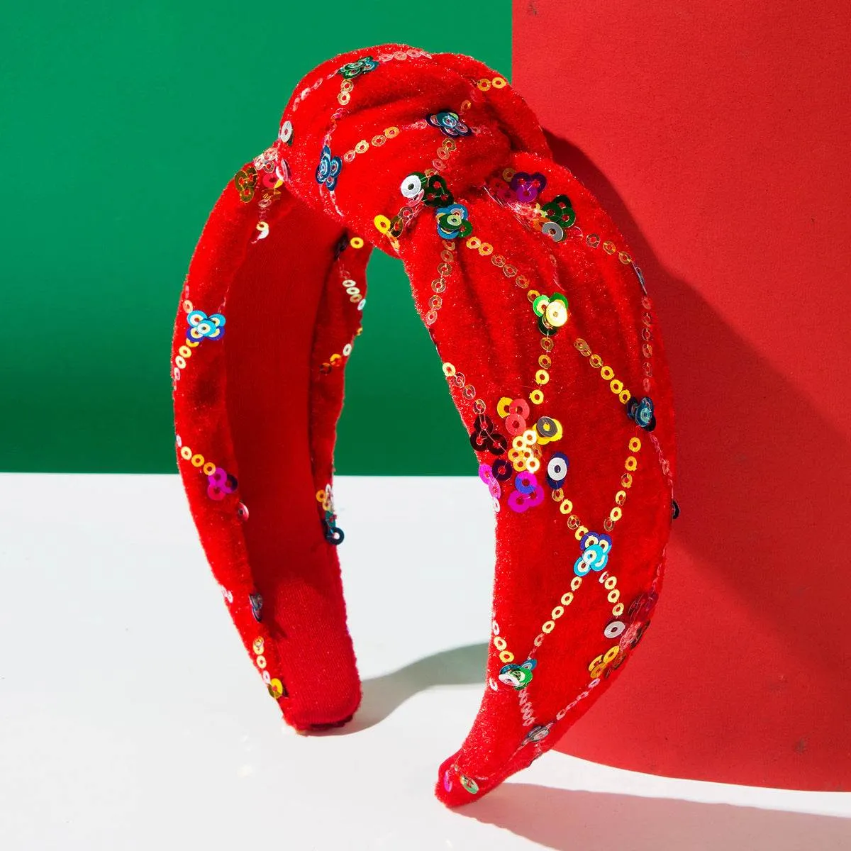 Christmas Sequin Knotted Headbands Wide Top Knot Hairband sold by CRAVE by Frederick Wilhelm product image thumbnail 5