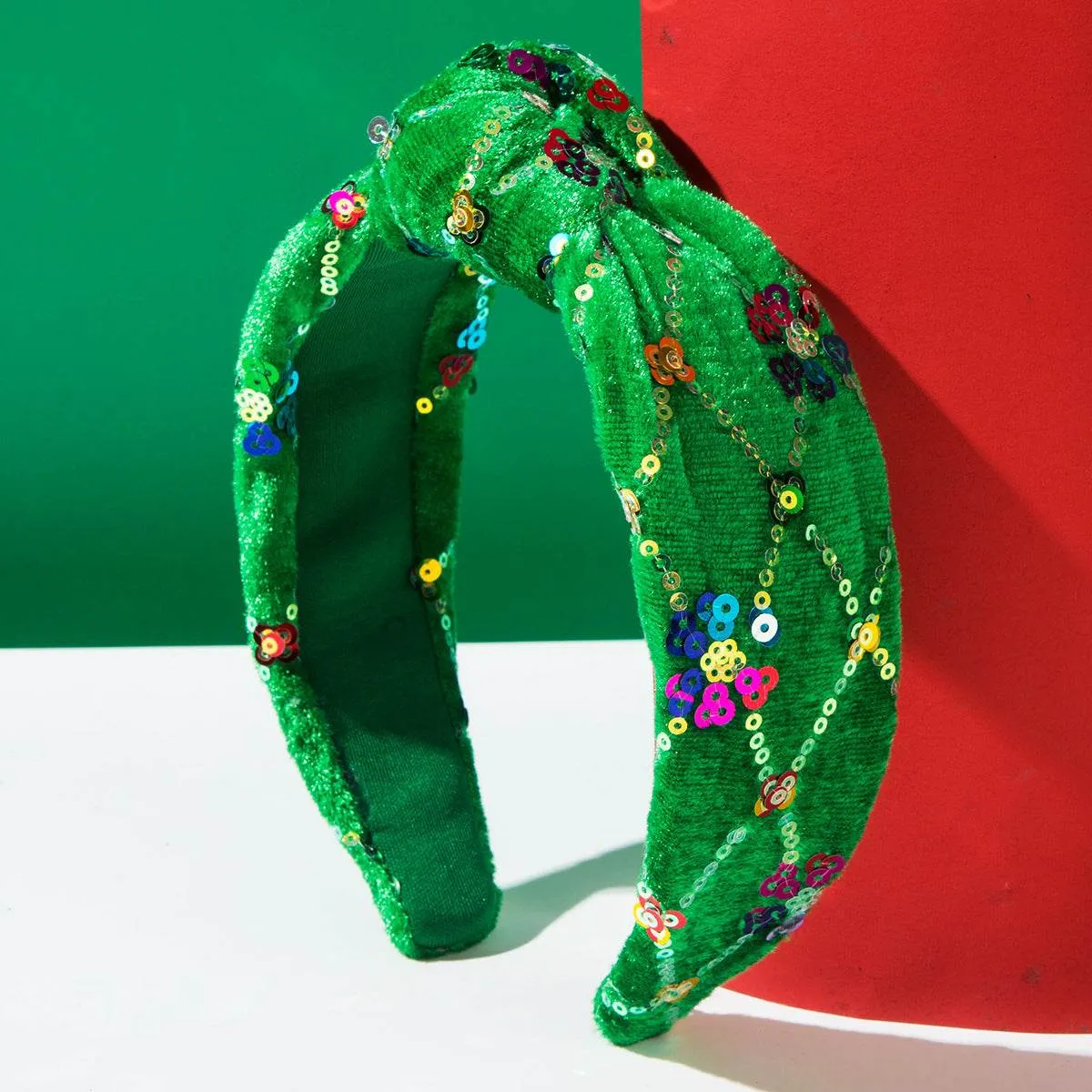 Christmas Sequin Knotted Headbands Wide Top Knot Hairband sold by CRAVE by Frederick Wilhelm product image thumbnail 2