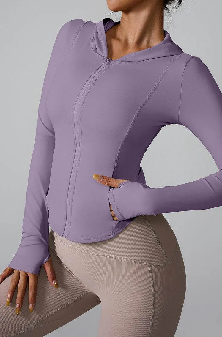 Athletic Hooded Coat Zipper Yoga Long sleeve Jacket sold by CRAVE by Frederick Wilhelm product image thumbnail 3