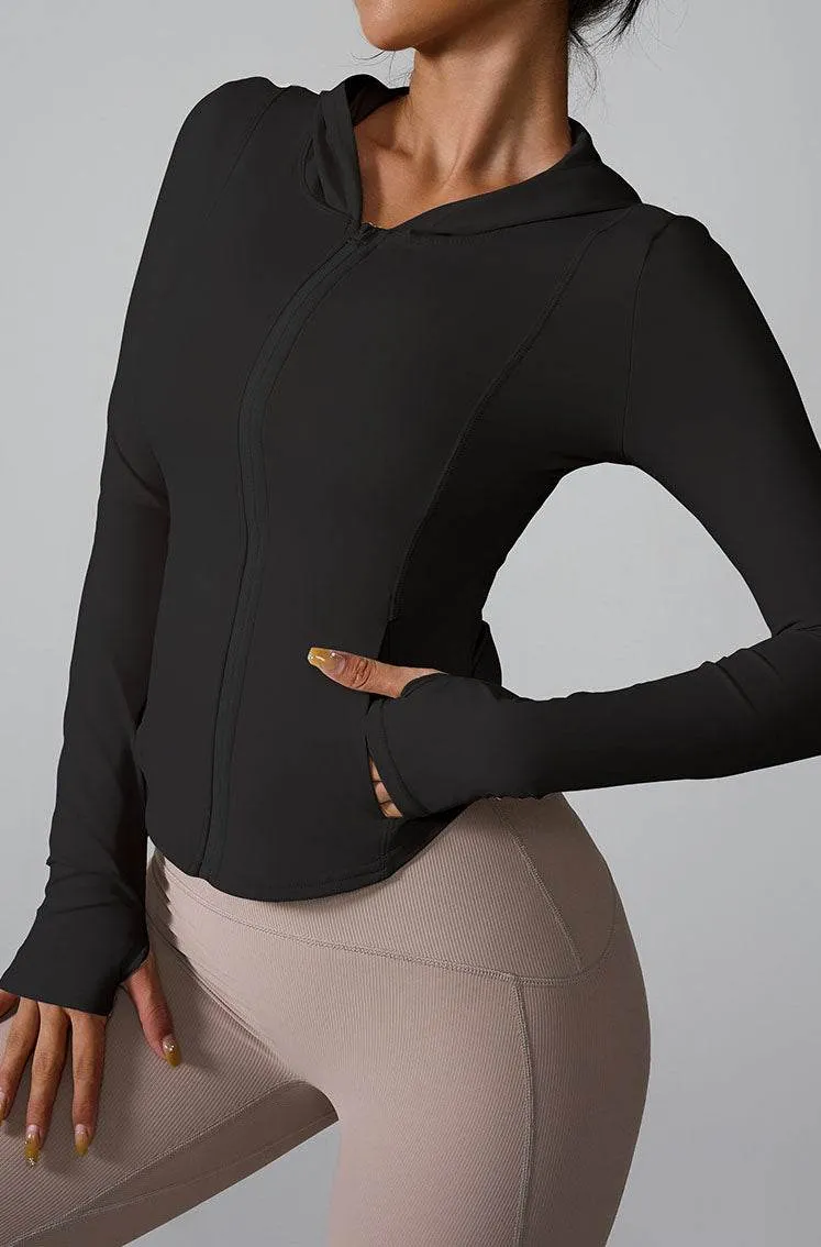 Athletic Hooded Coat Zipper Yoga Long sleeve Jacket sold by CRAVE by Frederick Wilhelm product image thumbnail 5