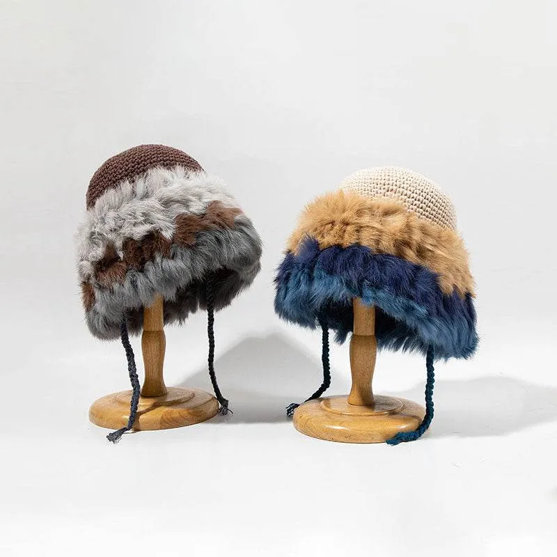 Winter Knitted Fur Beanies Hat Patchwork Warm Plush Cap sold by CRAVE by Frederick Wilhelm