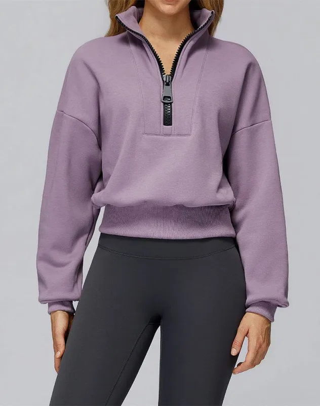 Half Zip Crop Hoodies Long Sleeve Pullover Cropped Top sold by CRAVE by Frederick Wilhelm