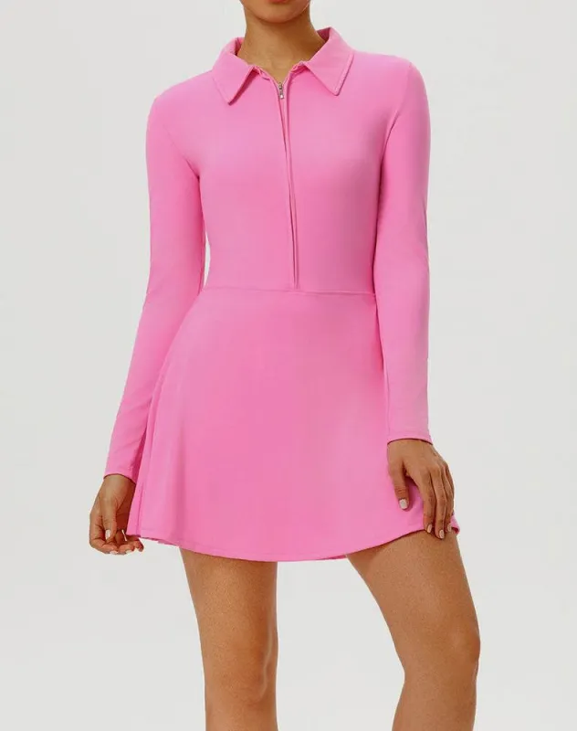 Long Sleeve Zip Polo Collar Tennis Dress with Built in Short sold by CRAVE by Frederick Wilhelm