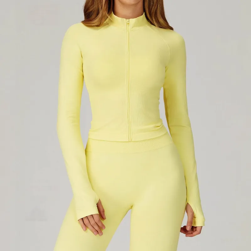 Zip Up Slim Athletic Jacket Yoga Crop Top with Thumb Hole made by CRAVE by Frederick Wilhelm