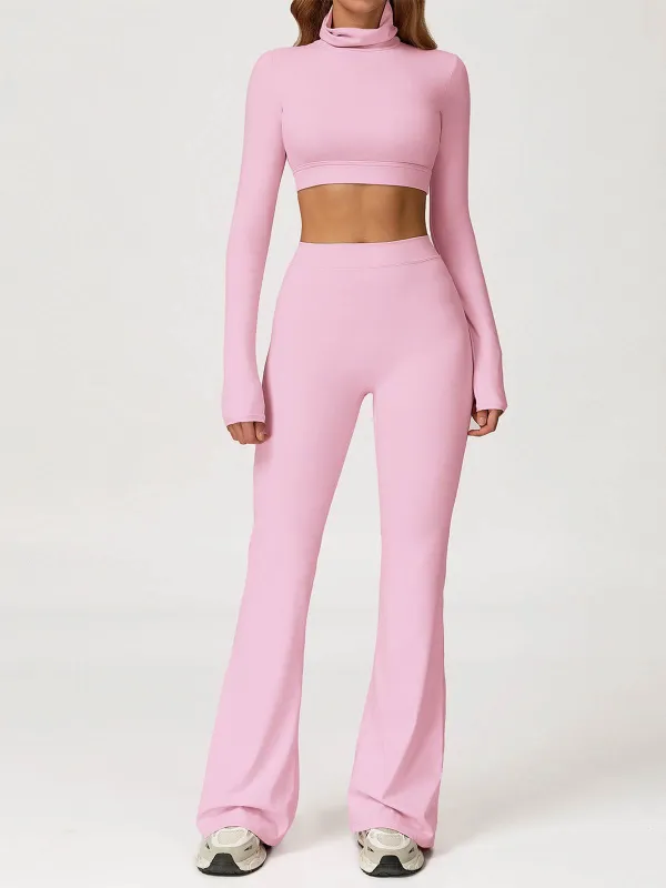 Sport Set with Turtleneck Long Sleeve Crop Top and Flared Pant sold by CRAVE by Frederick Wilhelm