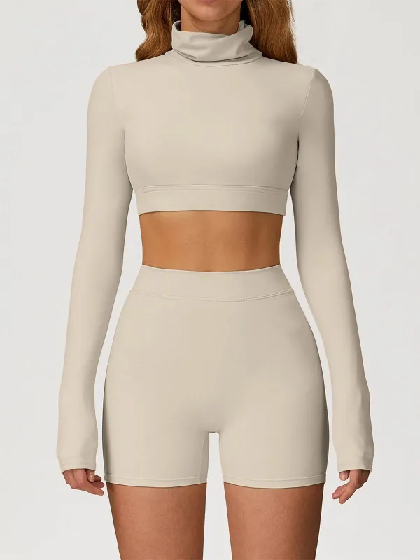Sport Set with Turtleneck Long Sleeve Crop Top and Short sold by CRAVE by Frederick Wilhelm