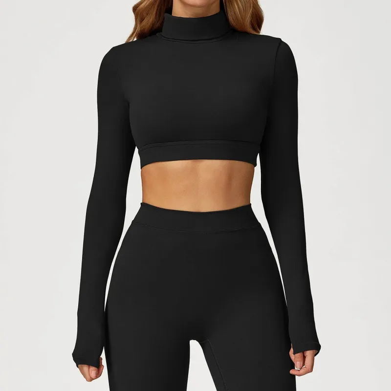 Backless Turtleneck Crop Top Long Sleeve Yoga T-Shirt sold by CRAVE by Frederick Wilhelm