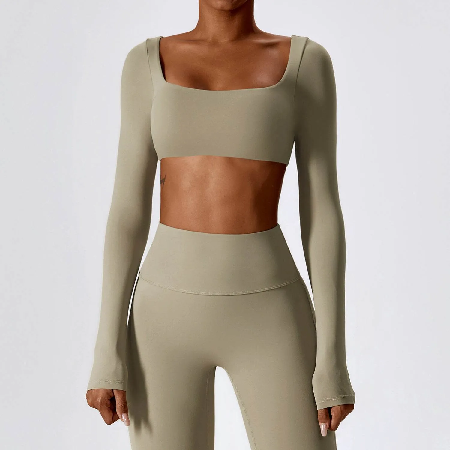 Square Neck Yoga Crop Tops Long Sleeve T-Shirt sold by CRAVE by Frederick Wilhelm product image thumbnail 4