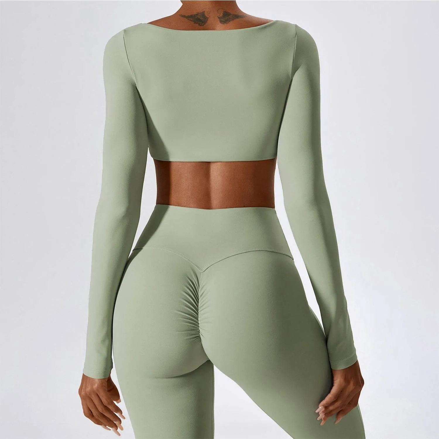 Square Neck Yoga Crop Tops Long Sleeve T-Shirt sold by CRAVE by Frederick Wilhelm product image thumbnail 3