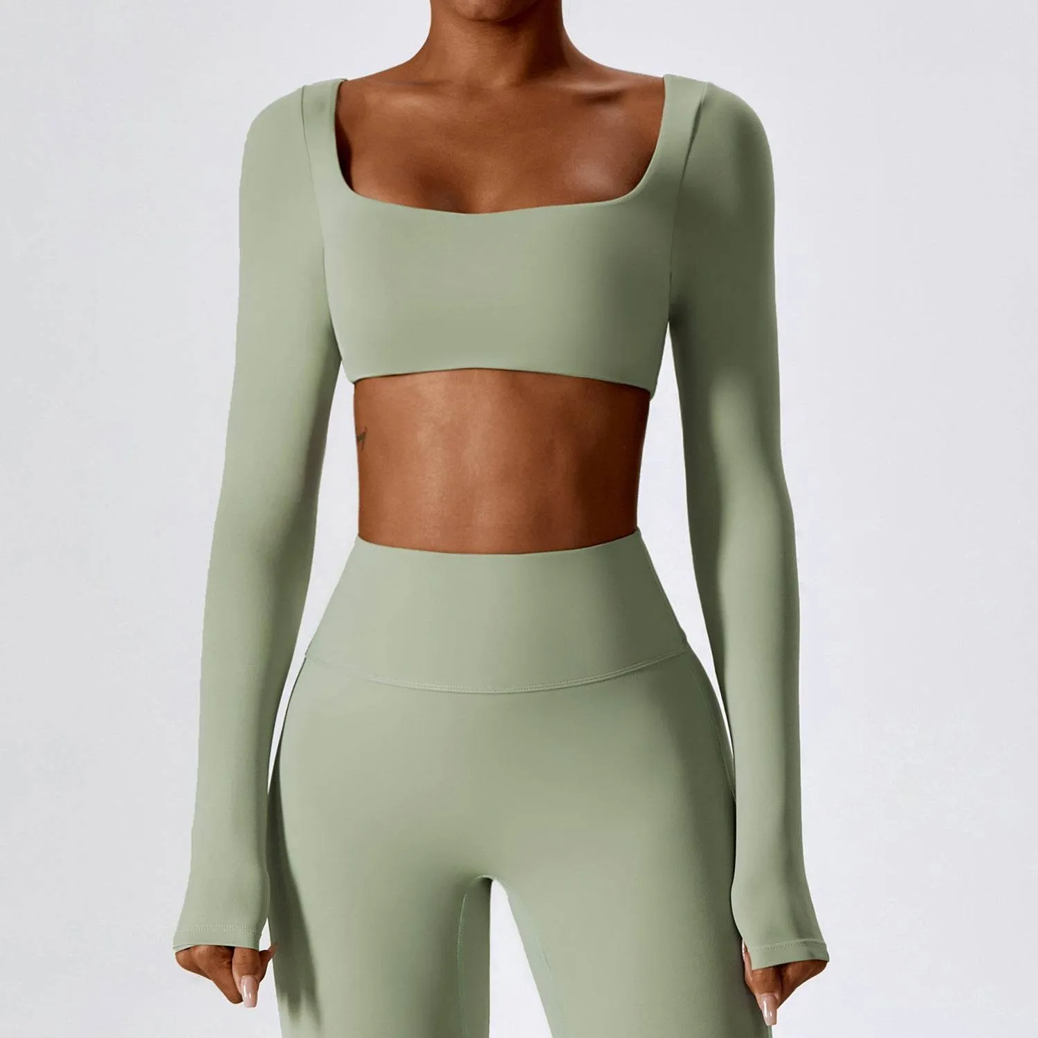 Square Neck Yoga Crop Tops Long Sleeve T-Shirt sold by CRAVE by Frederick Wilhelm