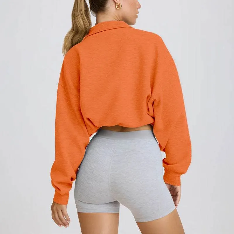 Half Zip Sweatshirt Long Sleeve Sports Crop Tops sold by CRAVE by Frederick Wilhelm product image thumbnail 2