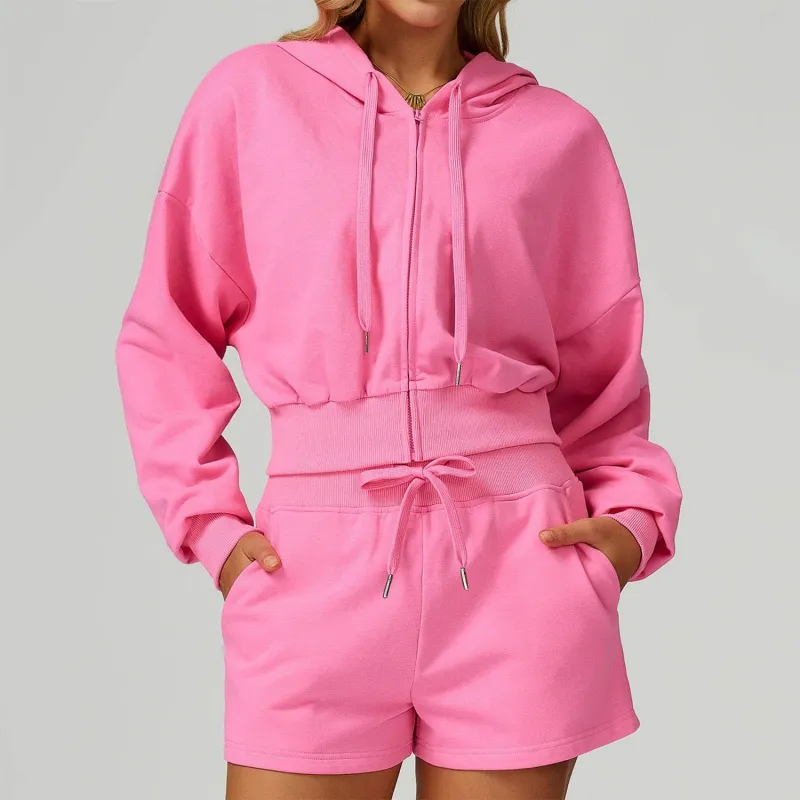 Long Sleeve Full Zip Up Crop Drawstring Hoodie Jacket sold by CRAVE by Frederick Wilhelm