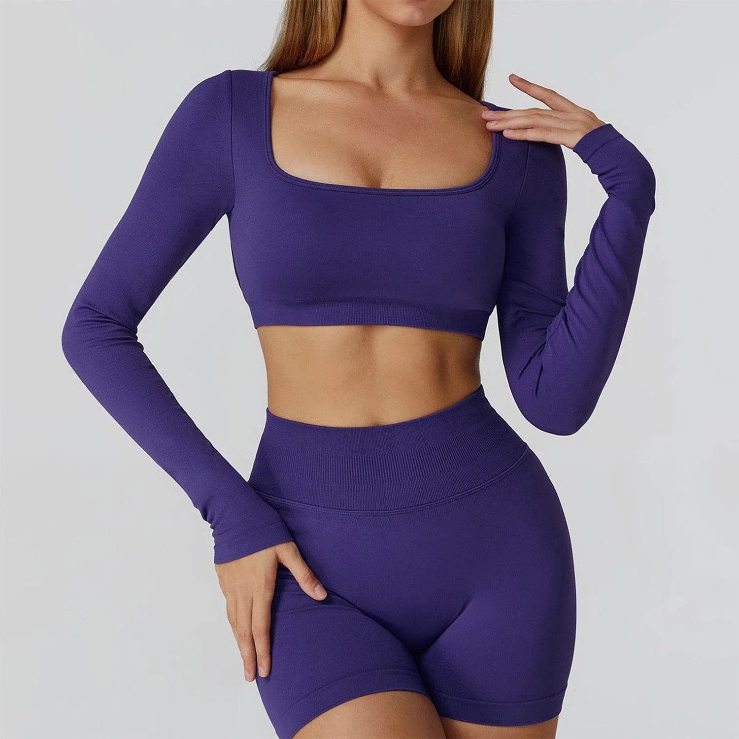 Long Sleeve Crop Top Yoga T-Shirt with Built in Bra sold by CRAVE by Frederick Wilhelm