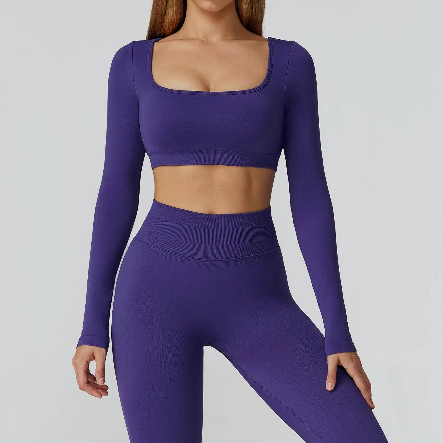 Long Sleeve Crop Top Yoga T-Shirt with Built in Bra sold by CRAVE by Frederick Wilhelm product image thumbnail 4