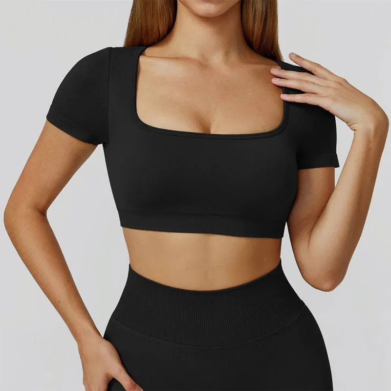 Short Sleeve Crop Top Yoga T-Shirt with Built in Bra sold by CRAVE by Frederick Wilhelm