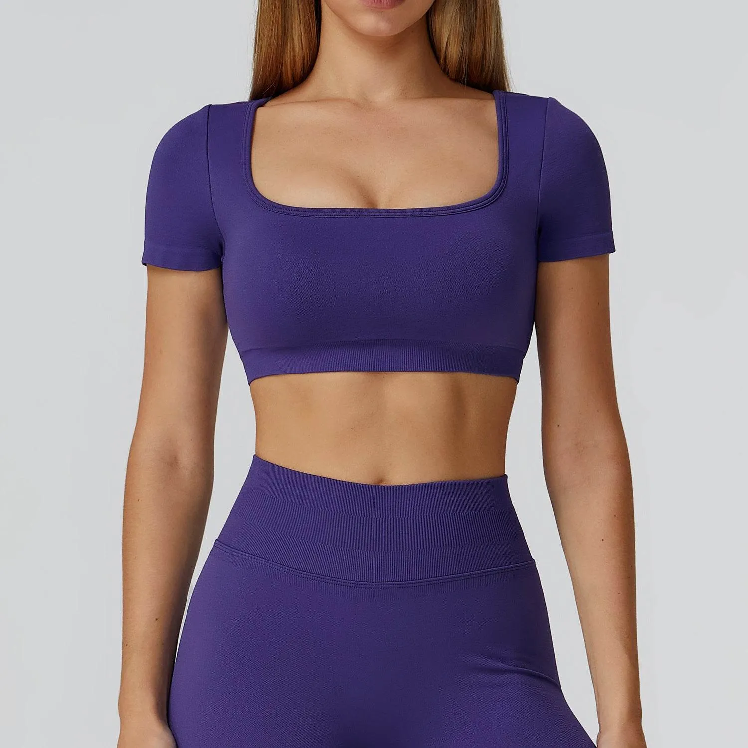 Short Sleeve Crop Top Yoga T-Shirt with Built in Bra sold by CRAVE by Frederick Wilhelm product image thumbnail 4