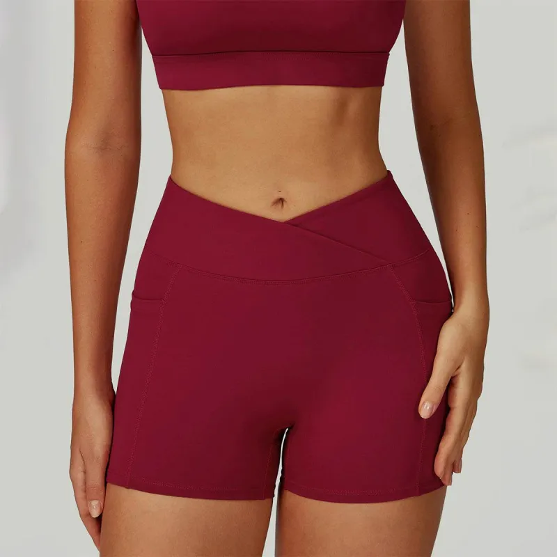 Cross Waist Yoga Shorts with Pockets sold by CRAVE by Frederick Wilhelm