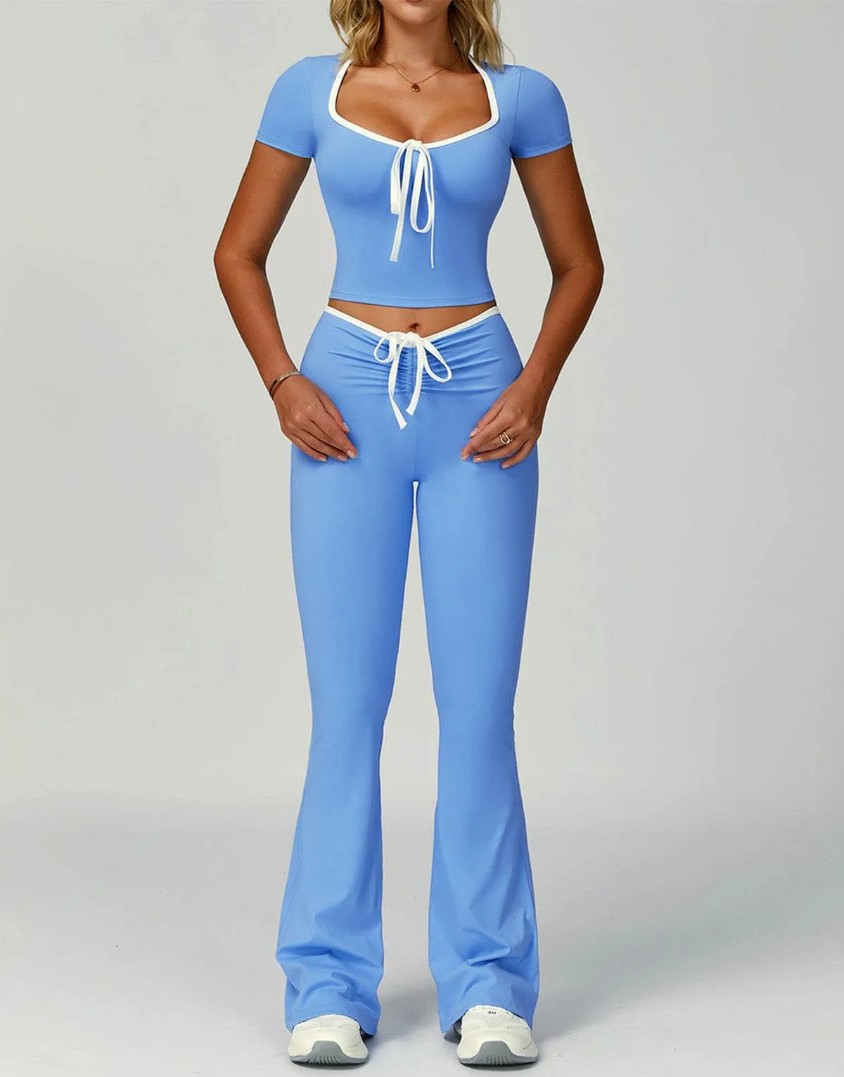 2 Pieces Activewear Set with Bow Crop Tops and Flare Pants sold by CRAVE by Frederick Wilhelm product image thumbnail 3