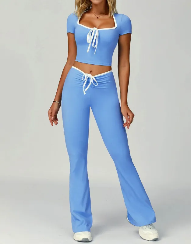 2 Pieces Activewear Set with Bow Crop Tops and Flare Pants sold by CRAVE by Frederick Wilhelm