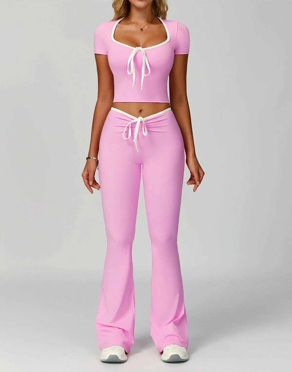 2 Pieces Activewear Set with Bow Crop Tops and Flare Pants sold by CRAVE by Frederick Wilhelm product image thumbnail 5