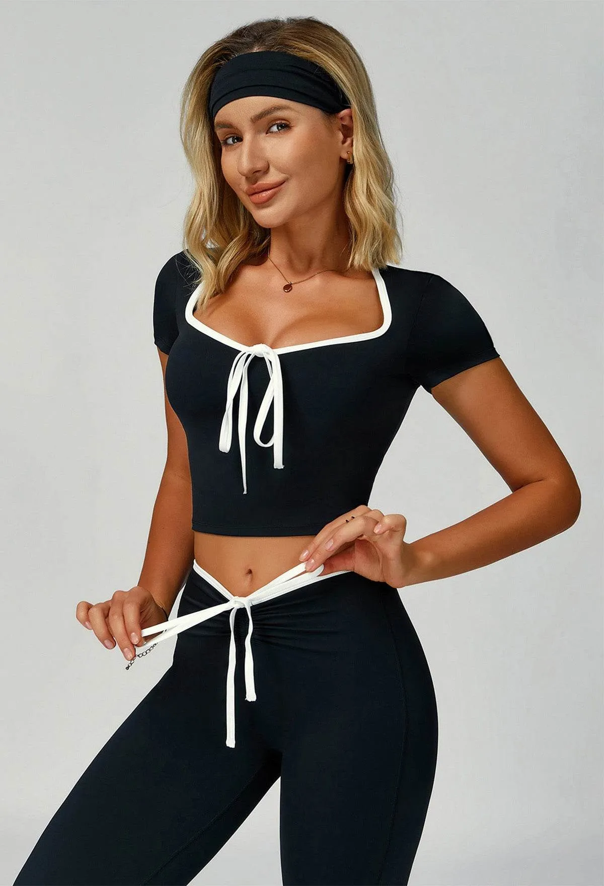 2 Pieces Activewear Set with Bow Crop Tops and Yoga Headband sold by CRAVE by Frederick Wilhelm product image thumbnail 4