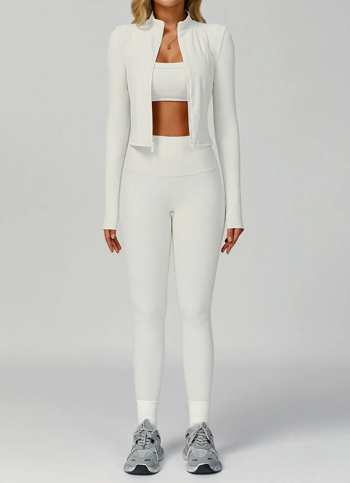 3 Pieces Ribbed Activewear Set with Bra, Jacket and Legging sold by CRAVE by Frederick Wilhelm product image thumbnail 5