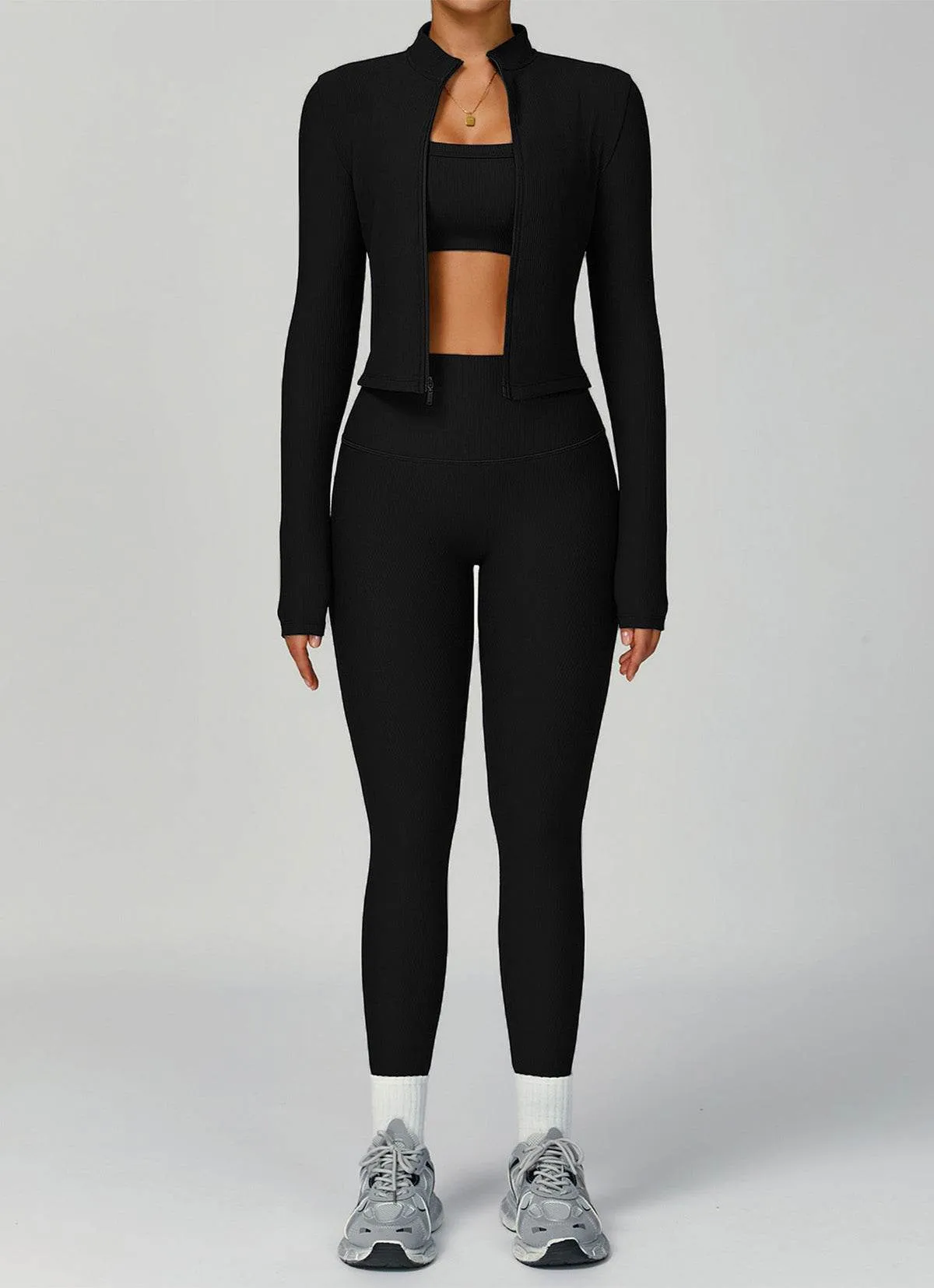 3 Pieces Ribbed Activewear Set with Bra, Jacket and Legging sold by CRAVE by Frederick Wilhelm product image thumbnail 3