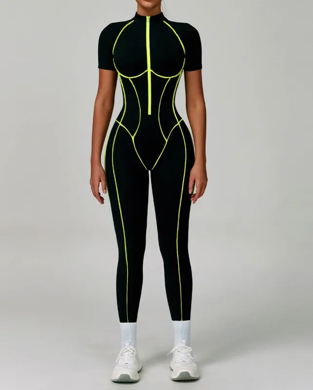 Three Dimensional Line Sports Backless Short Sleeve Jumpsuit sold by CRAVE by Frederick Wilhelm