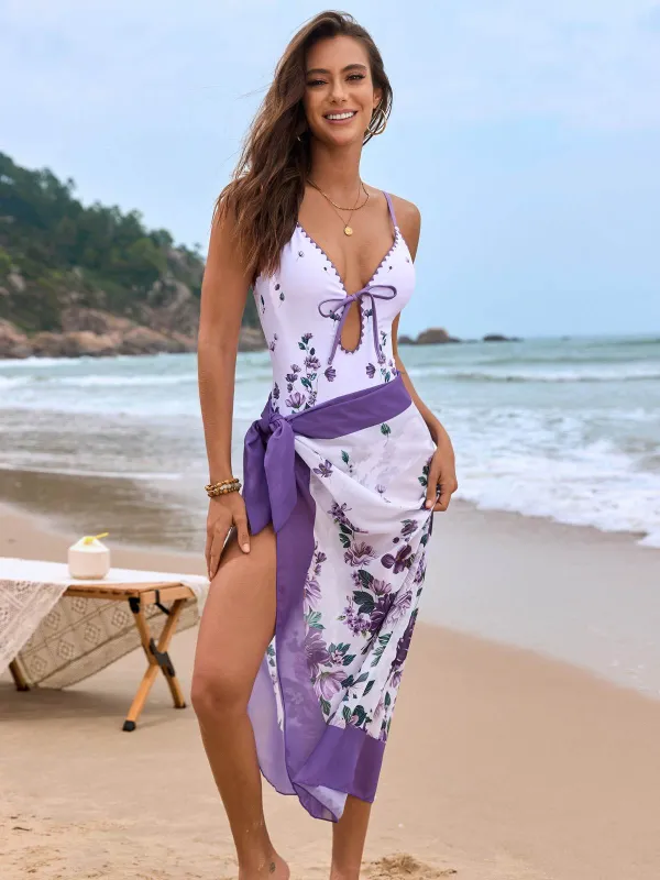 Floral Print One Piece Swimsuit with Cover Up Skirt sold by CRAVE by Frederick Wilhelm