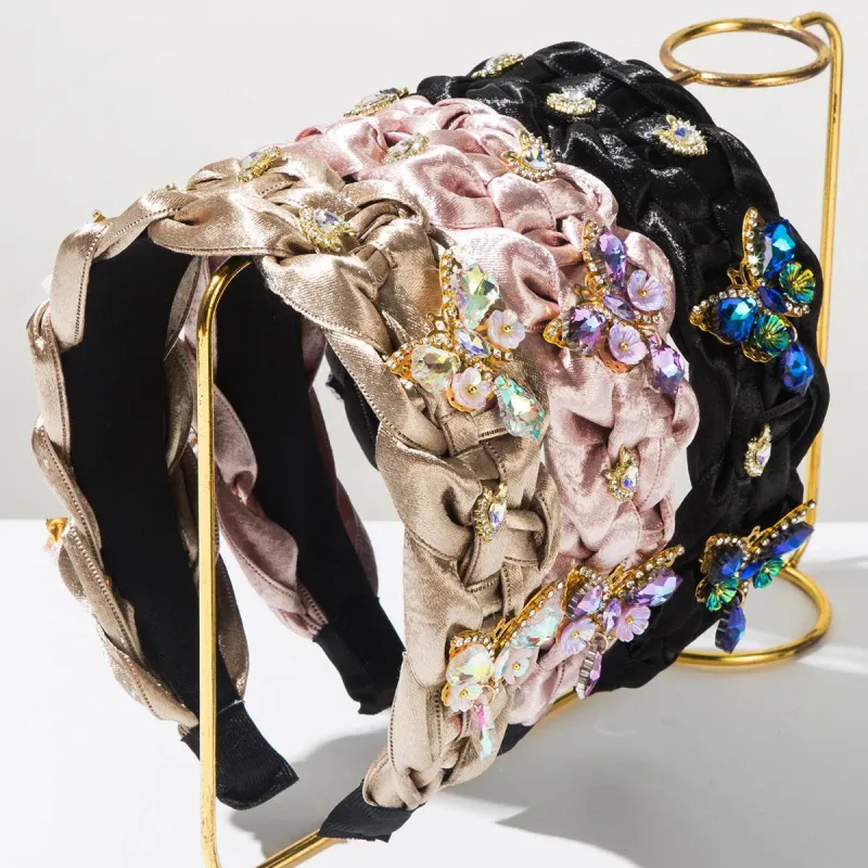 Hand Silks Satins Braided Headband with Butterfly Rhinestones sold by CRAVE by Frederick Wilhelm