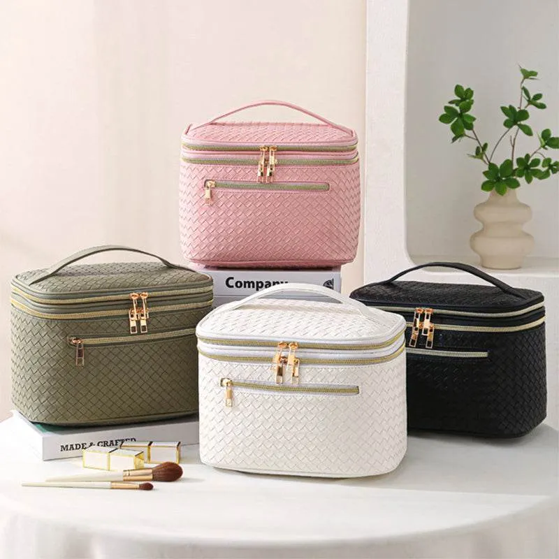 Large Portable Double Layer Makeup Bag Leather Cosmetic Bag sold by CRAVE by Frederick Wilhelm