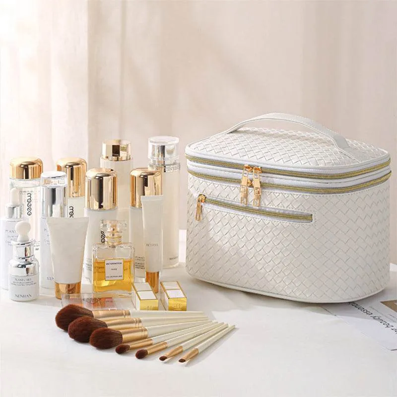 Large Portable Double Layer Makeup Bag Leather Cosmetic Bag sold by CRAVE by Frederick Wilhelm product image thumbnail 4