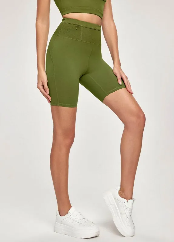 High Waisted Tummy Control Biker Shorts with Wraparound Waist Pockets made by CRAVE by Frederick Wilhelm