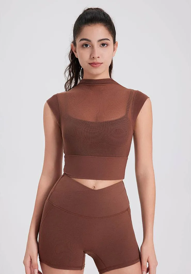 Mesh Yoga Crop T-Shirts with Built-in Chest Pad sold by CRAVE by Frederick Wilhelm product image thumbnail 5