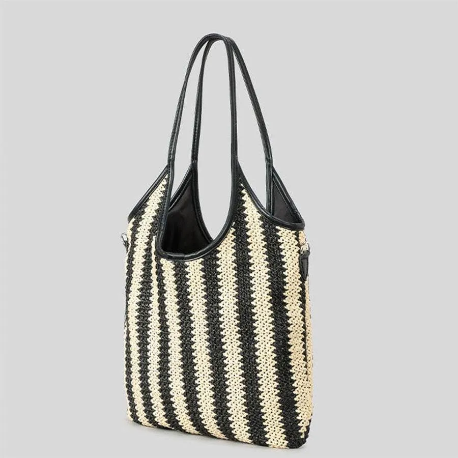 Summer Straw Stripe Beach Tote Bag Handwoven Handbag sold by CRAVE by Frederick Wilhelm product image thumbnail 5