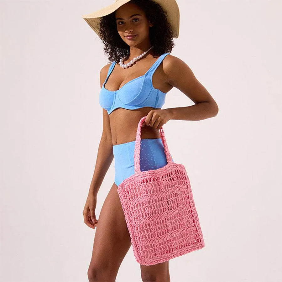 Summer Straw Beach Tote Bag Handwoven Handbag sold by CRAVE by Frederick Wilhelm product image thumbnail 2